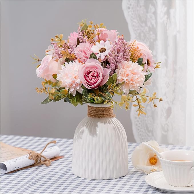 Epicpetal Fake Flowers in Vase, Artificial Pink Flowers in Vase - Image 2