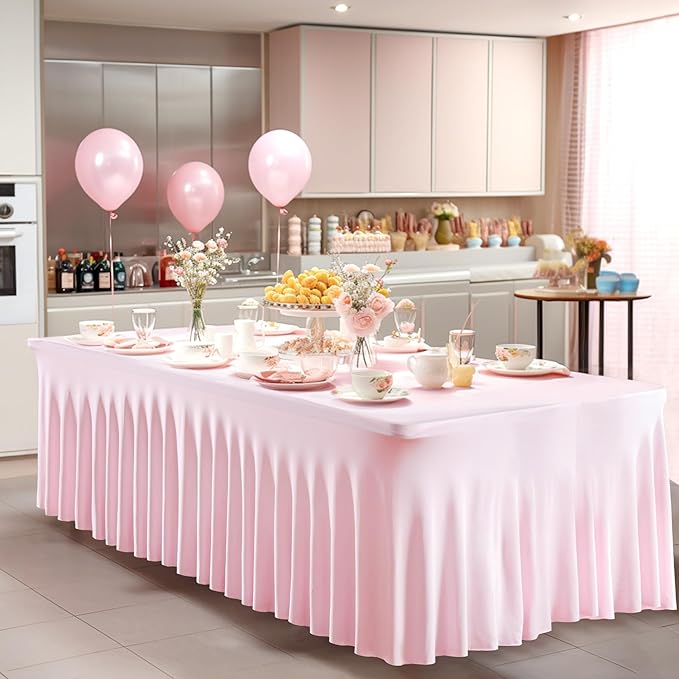 Wish Care 2 Pack Pink Spandex Table Clothes - Image 5
