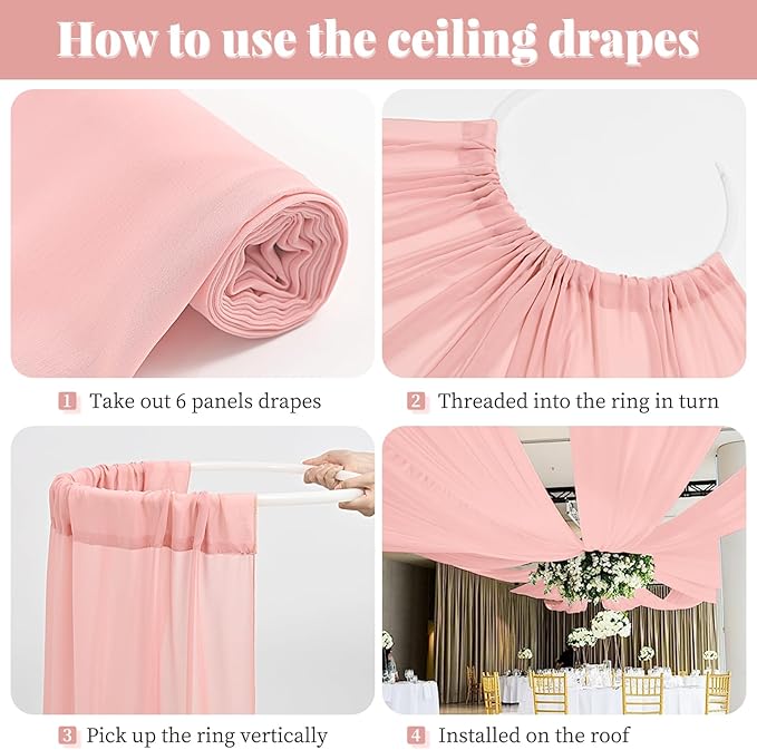 fani 6 Panels Dusty Rose Wedding Ceiling Drapes 5ftx30ft Ceiling Drapes Chiffon - Image 5