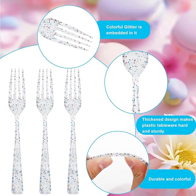 Supernal 360pcs Glitter Disposable Plastic Forks, Plastic Silverware Heavy Duty - Image 5