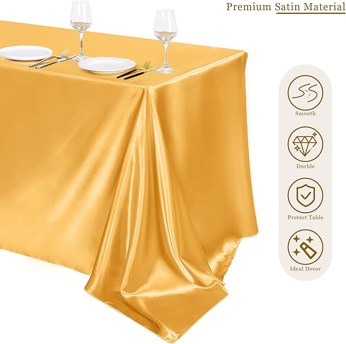 TURSTIN 4 Packs Gold Satin Tablecloth 102 x 58 Inch Overlay Satin Table Cover - Image 4