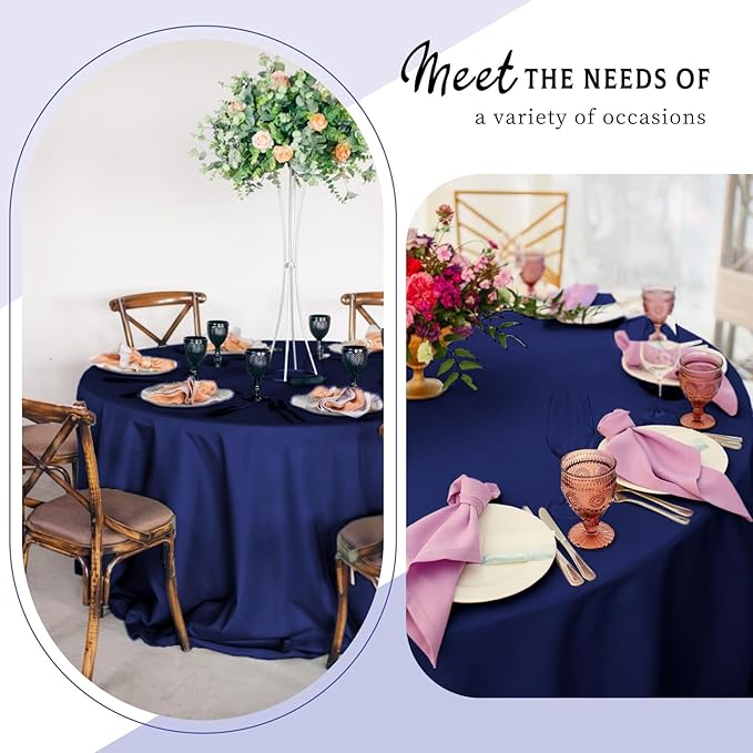 6 Packs Satin Tablecloth 120 Inch Navy Blue Round Table Cloth Silk Tablecloth - Image 3