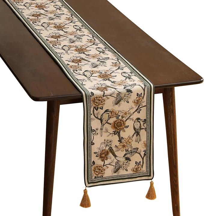 ISAENNE Designer Vintage Beige Linen Table Runner 71 Inches Long, Elegant by Isaennehomedecoration