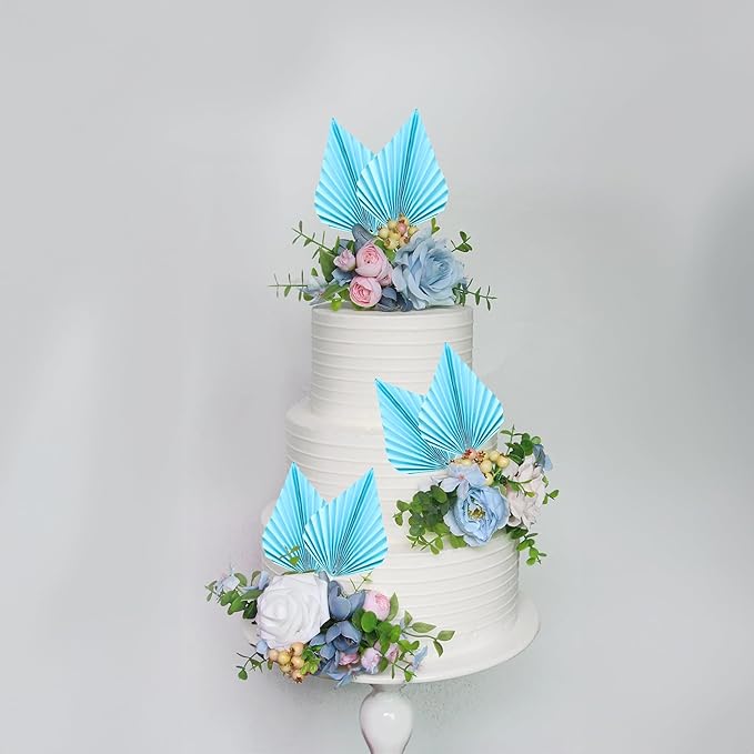 Gyufise 6pcs Paper Palm Fan Cake Toppers - Image 6