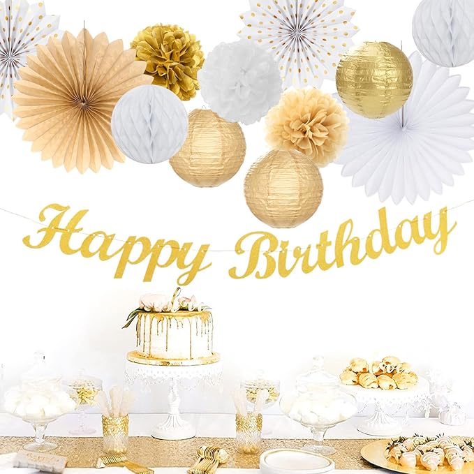 White Champagne Gold Birthday Party-Decorations - Image 4