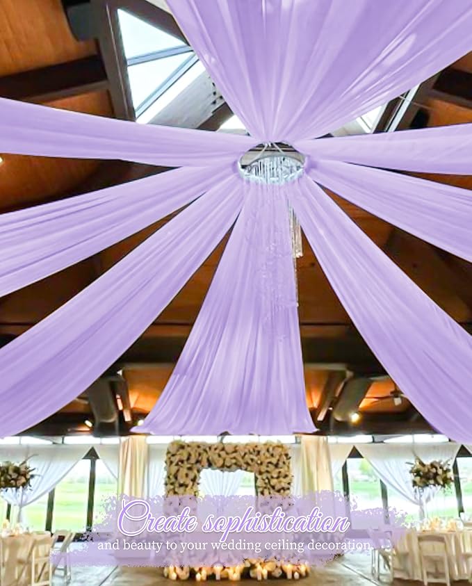 6 Panels Lilac Wedding Ceiling Drapes 5ftx20ft Ceiling Drapes Chiffon Fabric - Image 4