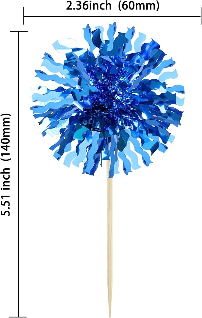 Ephlyn 30Pcs Foil Firework Cupcake Toppers Blue Tinsel Flower Drink Stirrers - Image 2