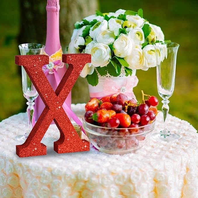TONIFUL 8 Inch Red Glitter Letter X Table Centerpiece A-Z Red Birthday Party - Image 6