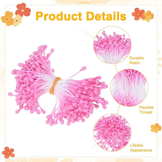 150-Pack Flower Stamens for Crafts, 5mm Double Heads Artificial Pearl Floral - Image 2