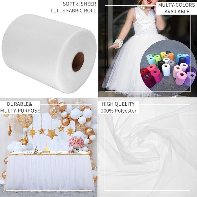 White Tulle Fabric Rolls 6 Inch by 200 Yards Fabric Spool Tulle Ribbon - Image 5