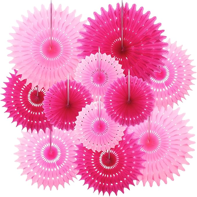 Outus 12 Pcs Hanging Honeycomb Paper Fans Sets, Fiesta Hot Pink Party by Outus