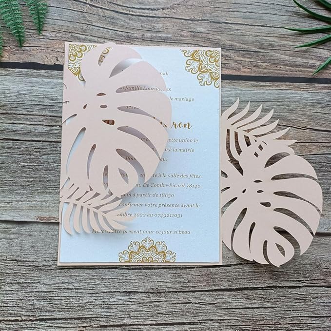 MillaSaw Flower Laser Cut Invitations Pink Plame Invitation Jacket by MillaSaw