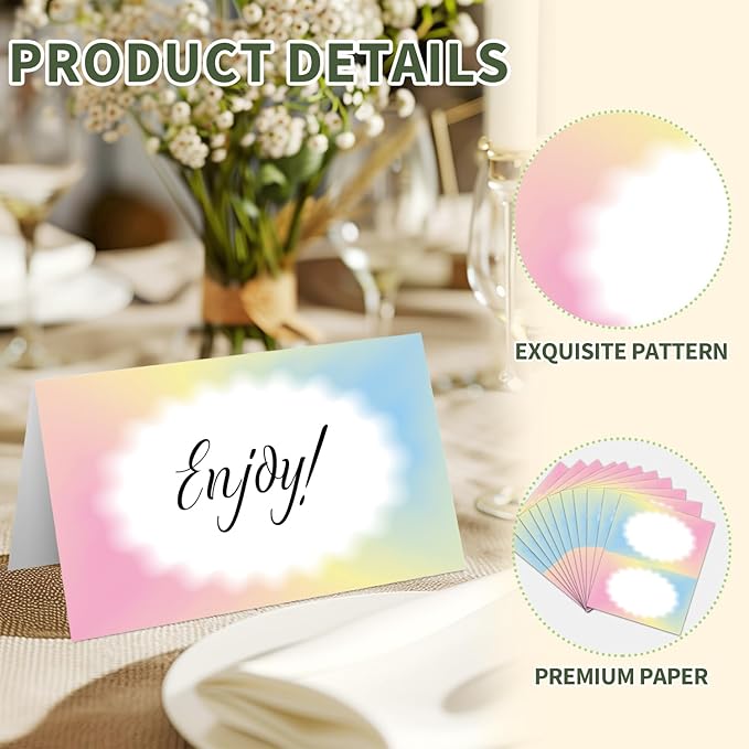 25 Color Gradient Place Cards for Table Seating, Colorful Wedding Name Place - Image 3