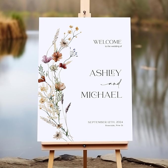 Welcome Wedding Sign Personalized, Wildflower Wedding Sign Decorations Signage by CENOVACY