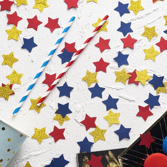 MOWO Gold Blue and Red Star Confetti Table Decoration - Image 3