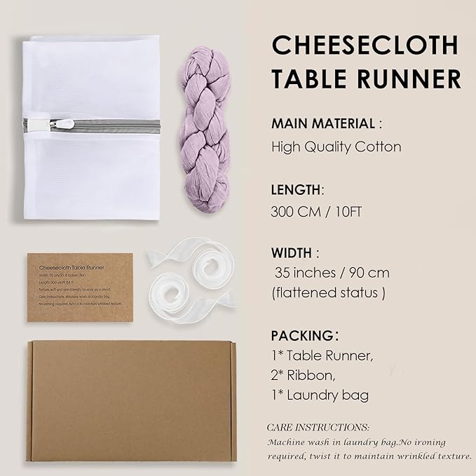 Lilac Purple Cheesecloth Table Runner Boho 10ft Gauze Cheese Cloth Gorgeous - Image 2