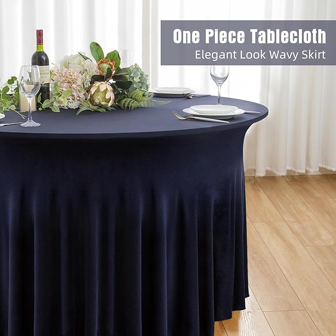 6 Pack Navy Blue Round Spandex Tablecloth 60 Inch, Wrinkle Free Stretch 120 - Image 2