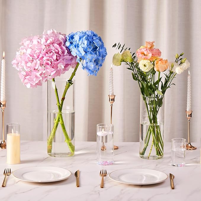 24pcs Clear Glass Cylinder Vases, 12 inch Tall Hurricane Floating Candle Holder - Image 5