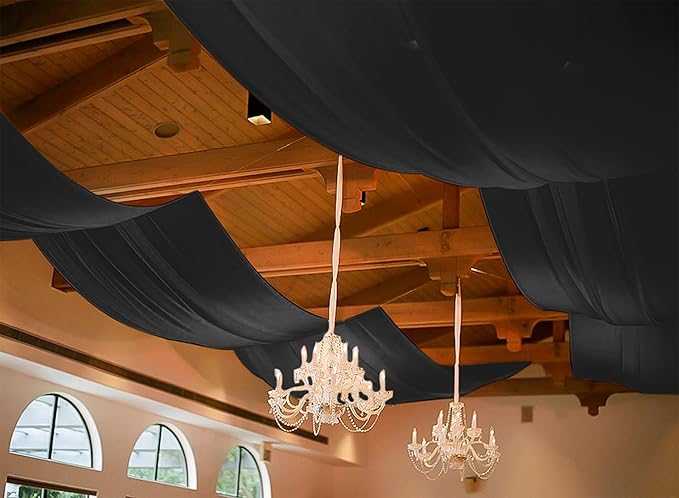 6 Panels Black Ceiling Drapes for Wedding, 5ftx40ft Ceiling Drapes Cheesecloth - Image 8