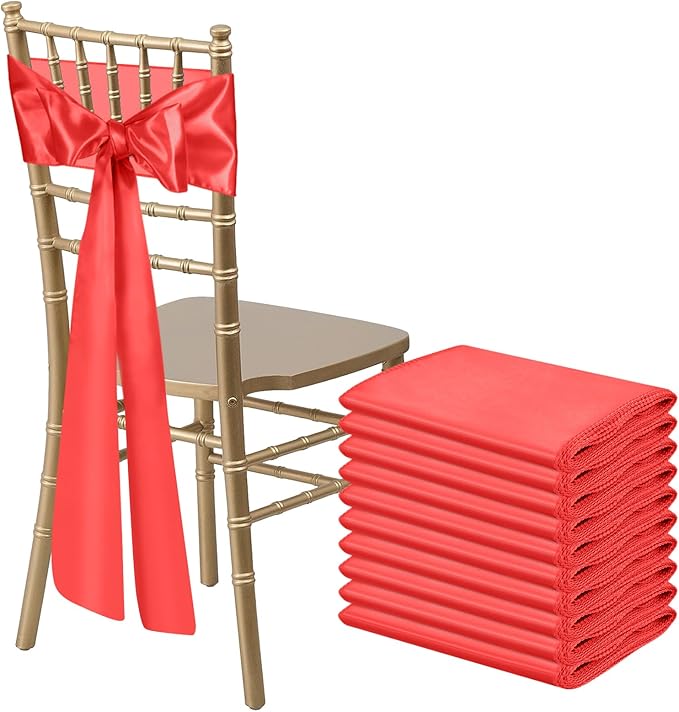 10 PCS Red Satin Chair Sashes Bows Universal Chair Ribbon Ties Back Sash by LooksForwardtoSeeingYou