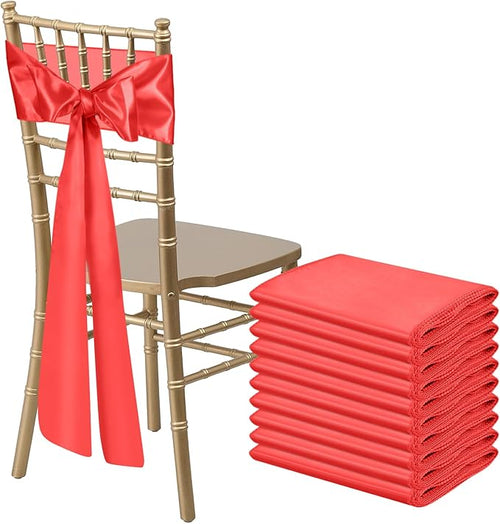 10 PCS Red Satin Chair Sashes Bows Universal Chair Ribbon Ties Back Sash by LooksForwardtoSeeingYou