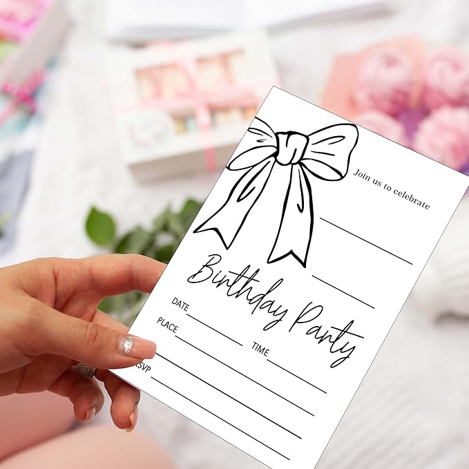SIXEIGHT Black Bow Birthday Decorations, 20 Party Invitations - Image 3