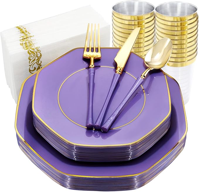 KIRE 140Pcs Purple Plastic Plates by KIRE