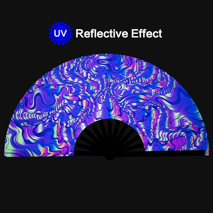 UV Glow Rave Fan, Bamboo Folding Clack Hand Fans Foldable - Image 2