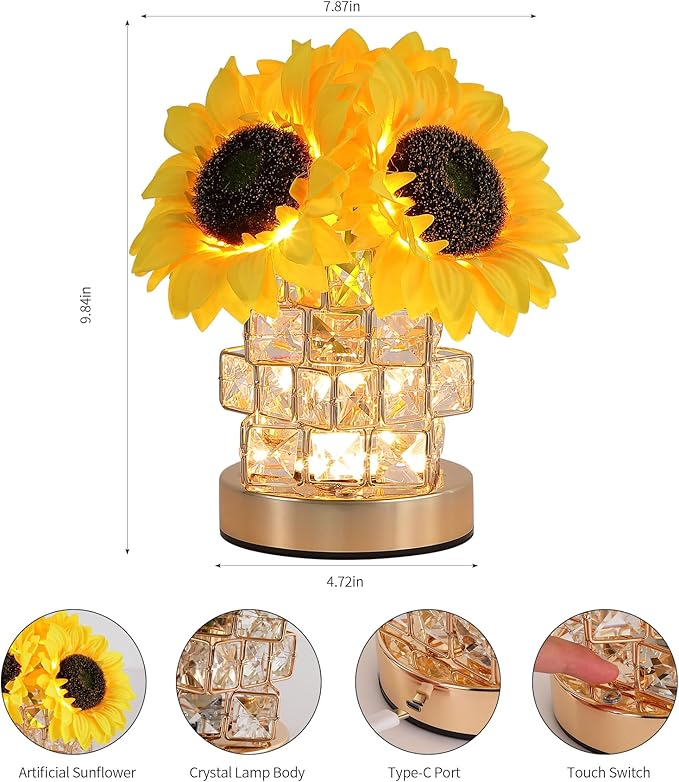Sunflowers Lamp, Rechargeable Cordless Touch Lamp, 3-Colour Infinitely Dimming - Image 5