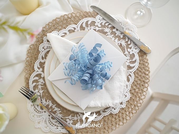 HUIHUANG Blue Gift Bows 5 inch x 8 Counts Dusty Blue Self-Adhesive Curly Ribbon - Image 9