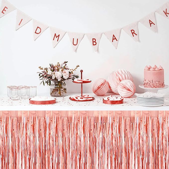 3 Pack 29 x108 Inch Rose Gold Foil Fringe Table Skirts Metallic Banner - Image 4
