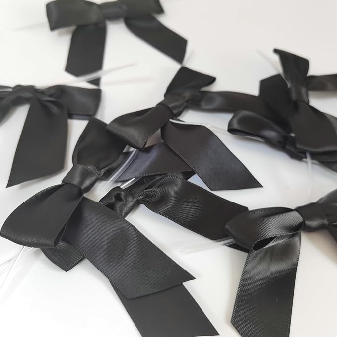 50pcs 3-1/2" Black Satin Ribbon Bows - Image 6
