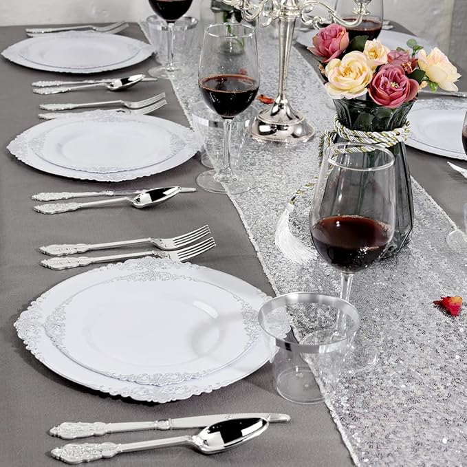 Liacere 150PCS Silver Plastic Plates - Image 5