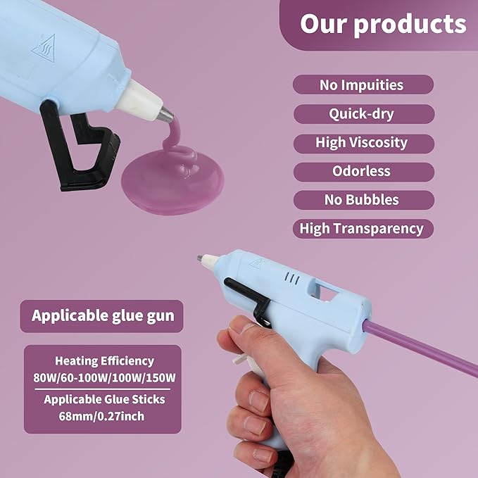 MATUFF light purple Hot Glue Sticks Mini 0.27" x 5.9 inches, Hot Melt Mini Glue - Image 4