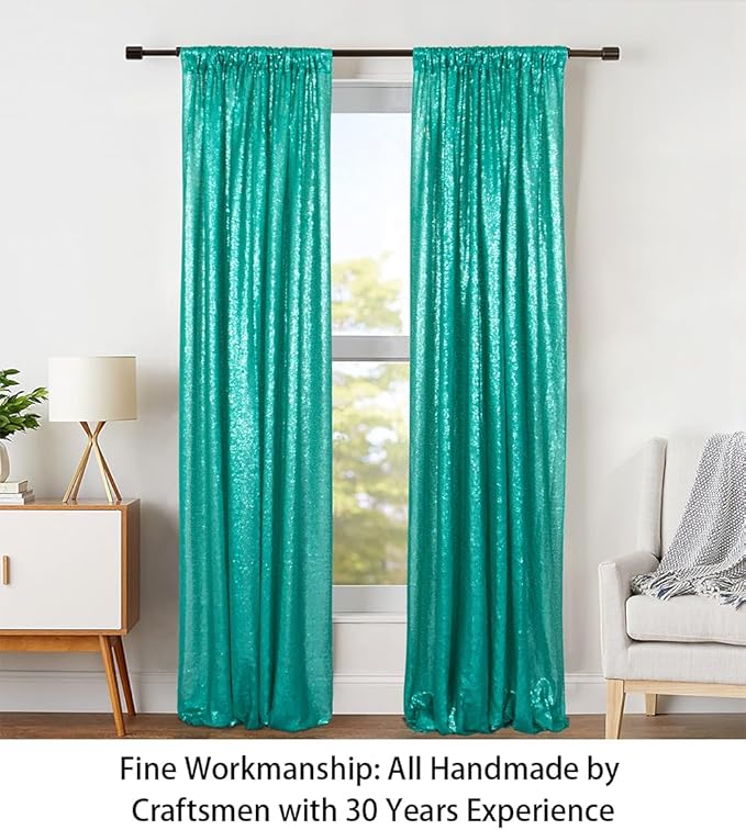 ShinyBeauty Sparkle Backdrop Curtain Teal 2 Panels Set Sequin Photo Backdrop - Image 3