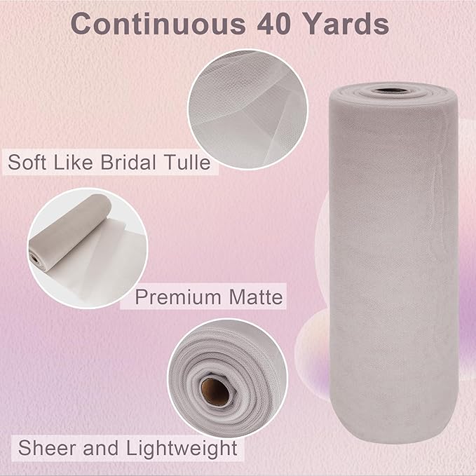 Silver Tulle Fabric Roll Spool Bolt Large Tulle Wedding Party Decoration - Image 2