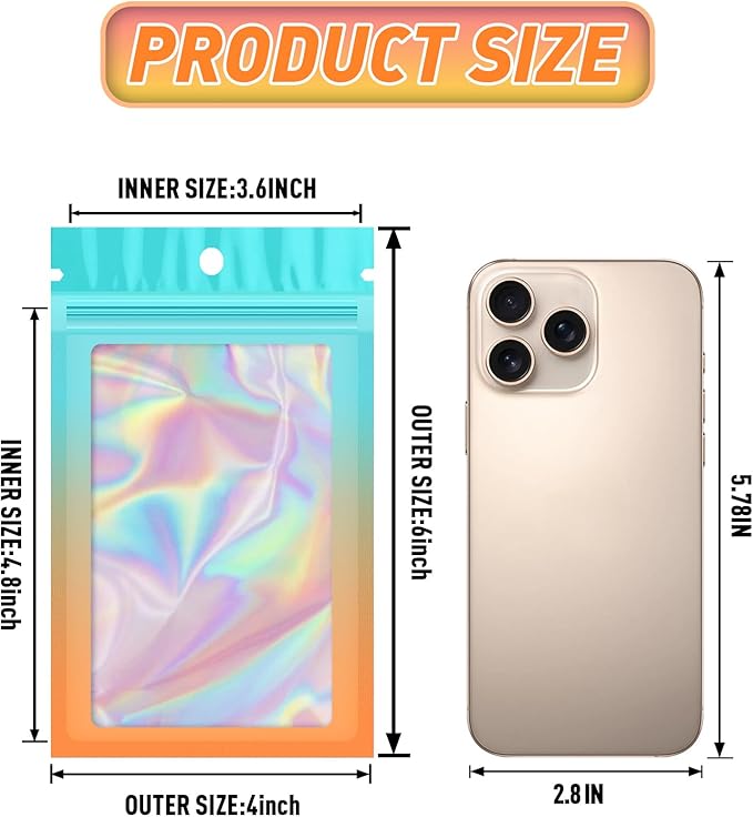 Funfery 100 Pack Holographic Bags, Mylar Resealable Bags - Image 2