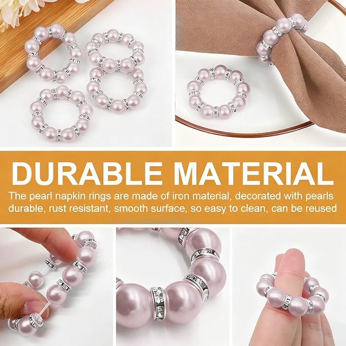 20Pcs Pearl Napkin Rings, Wedding and Formal Dinner Table Decor - Image 4