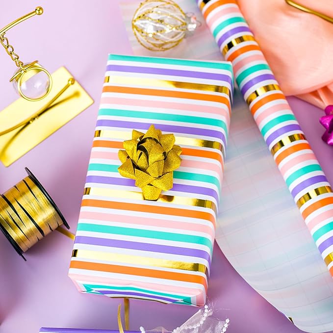 Yarcony Gift Wrapping Paper Roll, Rainbow Wrapping Paper, Colorful Stripes Gift - Image 6