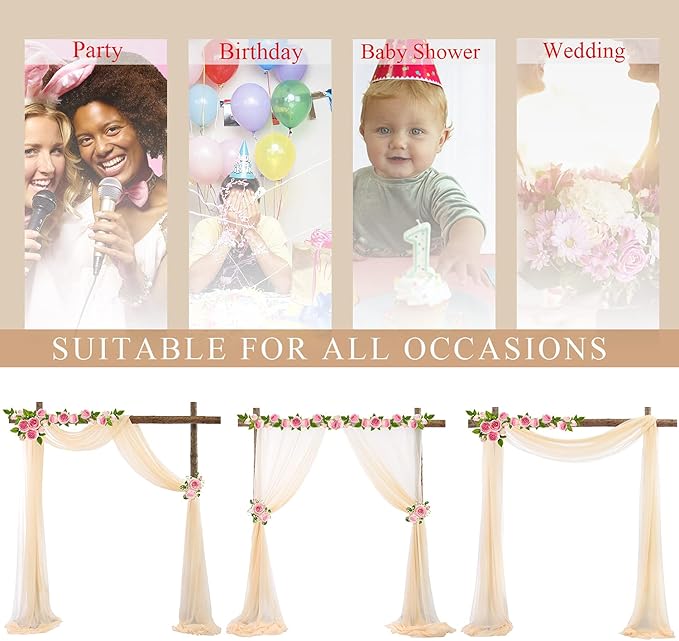Champagne Arch Drapes for Wedding Arch Draping Fabric 2 Panel Sheer Backdrop - Image 4