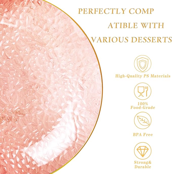 Rubtlamp 60 Pieces Pink Gold Plastic Plates - Image 3