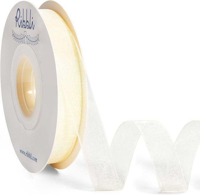 Ribbli Cream Organza Ribbon, 1/2 Inches x Continuous 50 Yard, Cream Sheer Ribbon by Ribbli