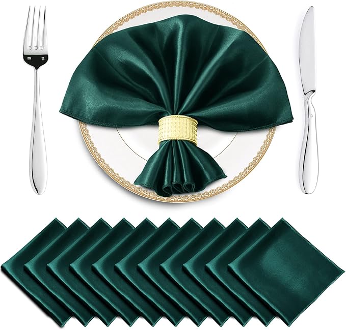 Horbaunal 16 Pack Forest Green Satin Napkins 17 x 17 Inch, Square Soft Table by Horbaunal