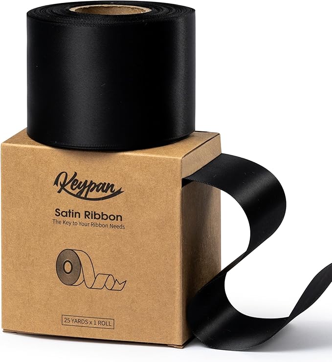 Black Satin Ribbon 2.5 Inch Double-Faced Wide Ribbon 25 Yards by Keypan