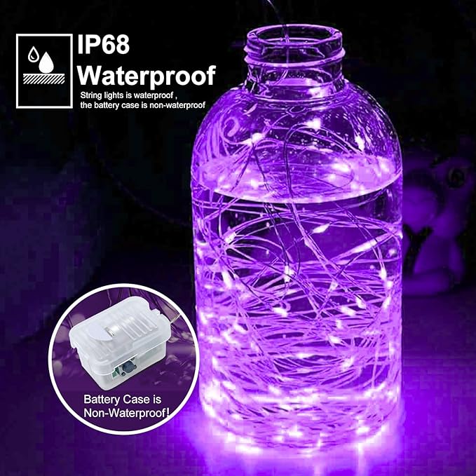 pozzolanas 50 Pack Purple Battery Operated String Lights - 7 ft Waterproof - Image 2