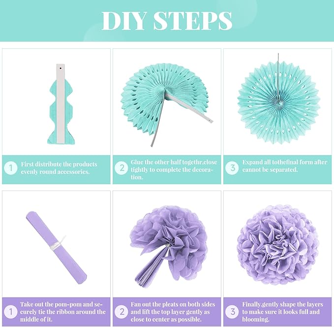 Pastel Party Decorations, Pom Poms Flowers Packs - Image 7