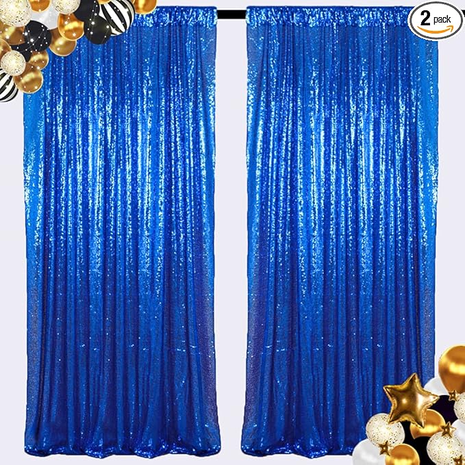 ShiDianYi Sequin Backdrop Royal Blue 2 Panels 4FTx10FT Curtains by ShiDianYi