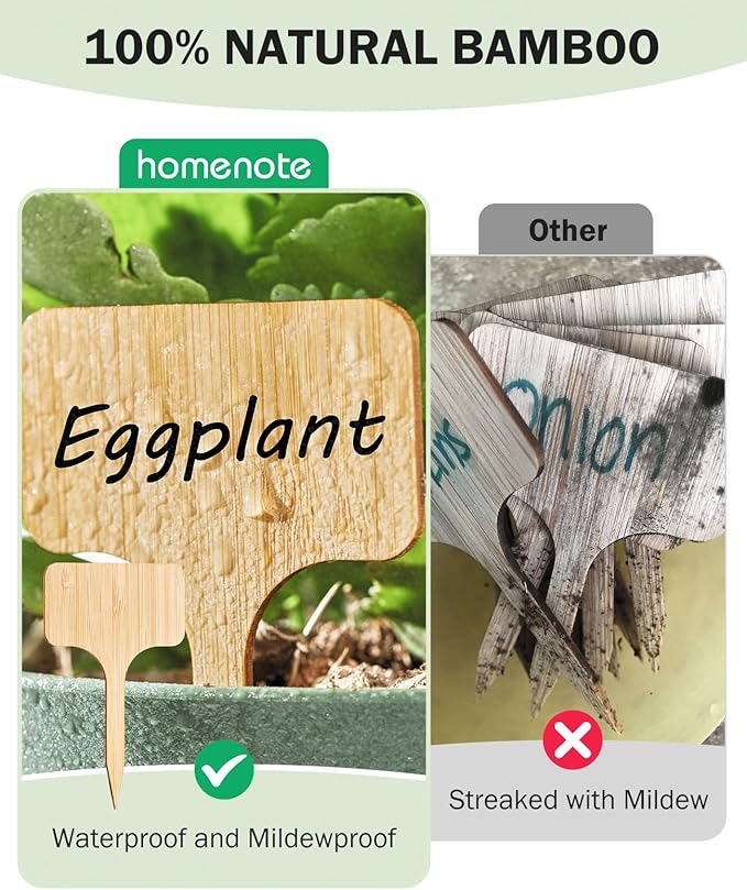 Homenote Bamboo Plant Labels 60Pcs Plant Tags - Image 3