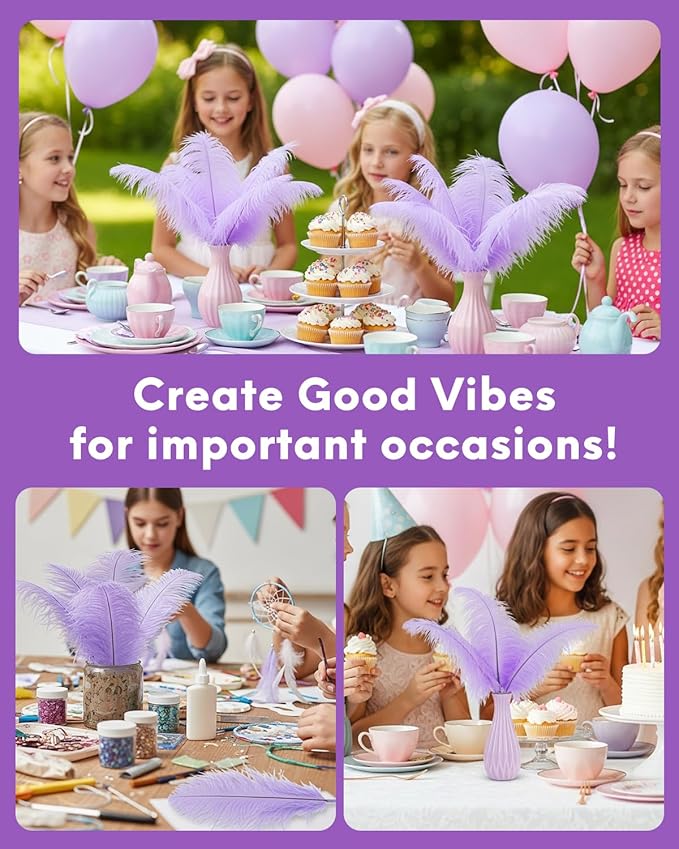 NEWONG 30pcs Light Purple Ostrich Feathers Natural Bulk 8-10in（20-25cm） Vase - Image 4