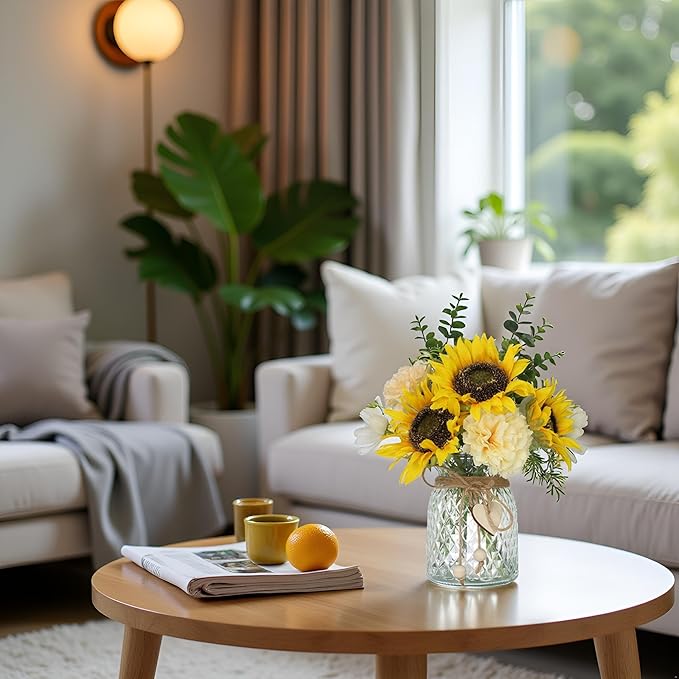 Fake Flowers in Vase, Artificial Sunflower Bouquets in Vase - Image 5